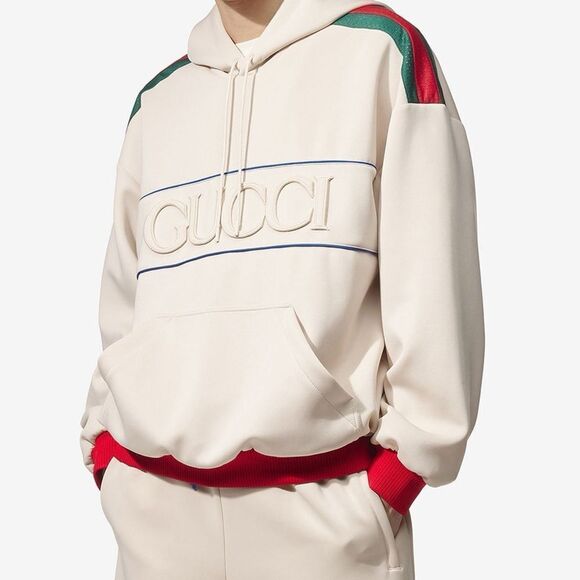 Gucci Logo Light Web Stripe Neoprene Unisex Hoodie XS & Medium NWT 752274 - Picture 1 of 14